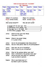 English Worksheet: HOW DO WE MAKE WH- PASSIVE?