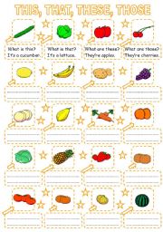 English Worksheet: THIS, THAT, THESE, THOSE (4) fruit and vegetables