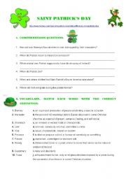 Saint PAtricks Day Video Activities. Video Link + Exercises + Key + Transcript!!!