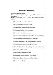 English worksheet: Recognise the subject