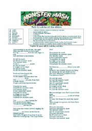 English Worksheet: Monster mash lyrics