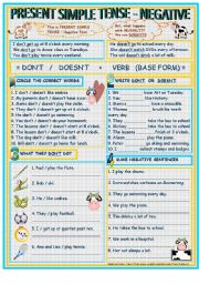 English Worksheet: PRESENT SIMPLE TENSE - NEGATIVE FORM