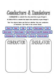 English worksheet: Conductors & Insulators (Experiment)