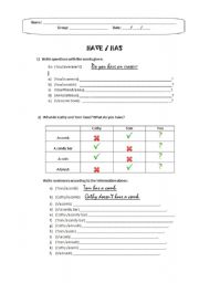 English worksheet: Possessions (Have/Has) - Worksheet
