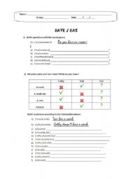 English Worksheet: Possessions (Have/Has) - Worksheet