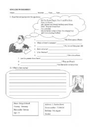 English Worksheet: Reading and Writing