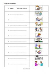 English Worksheet: look at the pictures and write sentences