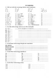 English Worksheet: numbers