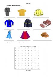 English Worksheet: Clothes word puzzle 