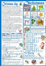 English Worksheet: Christmas (2 pages)(A reading passage-A puzzle-A letter) (+KEY)