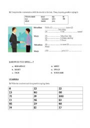 English Worksheet: what`s your name? spelling and numbers