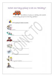 English worksheet: What are they going to do on holiday?