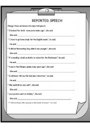 English Worksheet: REPORTED SPEECH 2