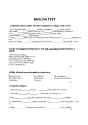 English worksheet: SIMPLE PAST TENSE TEST