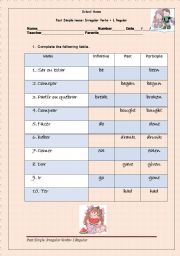 English Worksheet: Past Simple of Irregular verbs + 1 Regular verb