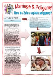 English Worksheet: MARRIAGE & POLYGAMY - (4 pages) How do Zulus explain polygamy?  - 10 reading & comprehension activities + 10 extra activities