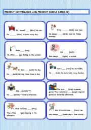 English Worksheet: Present Simple and Present Continuous practice cards (ONE)