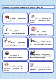 Present Simple and Present Continuous practice cards (ONE)