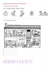 English Worksheet: Feelings and Parts of the house