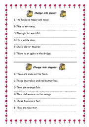 English Worksheet: change into plural/singular