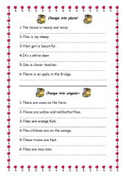 English Worksheet: change into plural/singular