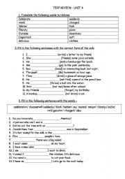 English worksheet: test review workpage for the fourth unit of Panorama Alternative coursebook