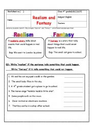 English worksheet: realism fantasy