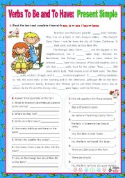 English Worksheet: Verbs to be and to have - Simple Present - Affirmative, negative and Interrogative forms (5)