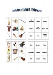 English Worksheet: Instrument Bingo