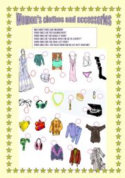 English Worksheet: Women and mens clothes and accessories