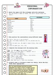 English Worksheet: PERSONAL INFORMATION