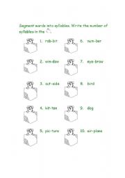 English Worksheet: Segmenting Syllables