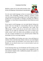 English Worksheet: Language learning