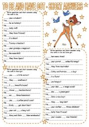 English Worksheet: TO BE AND HAVE GOT - SHORT ANSWERS