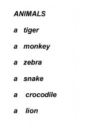 English worksheet: animals