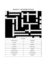 English Worksheet: Job Vocabulary Crossword