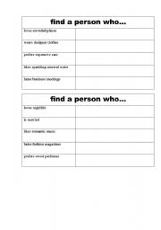 English Worksheet: find a person who - interactive game/survey thing