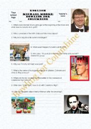 English Worksheet: Michael Moores Bowling for Columbine: Comprehension Questions,Part I 