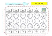 English Worksheet: FOUR  IN  A  LINE _3 _  Tell the time (~~GAME~~)