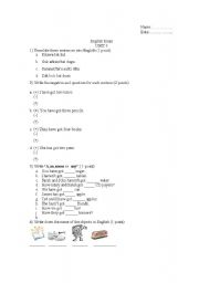English worksheet: Exam on Unit 3 of 