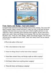 English Worksheet: From Henry and Mudge, 