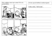 English worksheet: filling in speech bubbles and turning them into reported speech