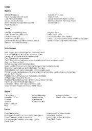 English Worksheet: Menu