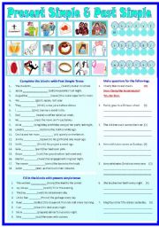 English Worksheet: Present and Past Simple Tense (B/W & Keys) included