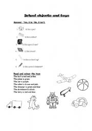 English worksheet: School objects and toys