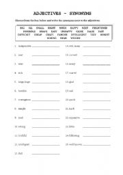 English Worksheet: Synonyms and antonyms - adjectives