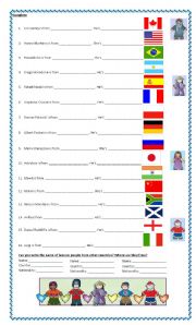 English Worksheet: countries and nationalities 2