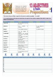 English Worksheet: 13 ADJECTIVES & THEIR PREPOSITIONS - (Part 1 of 2) (2 pages) 4 ACTIVITIES in a complete set