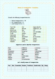 English worksheet: Means of transportation