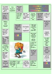 English Worksheet: Too much, too many, too, enough board game